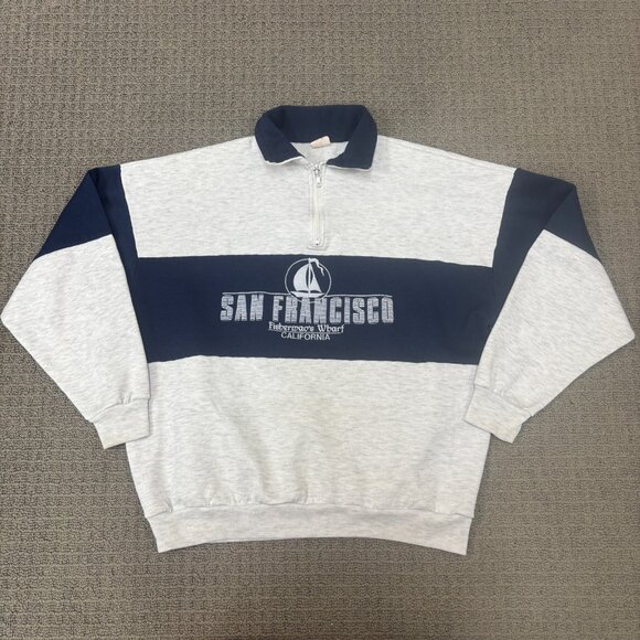 Vintage San Francisco Pullover Fleece Sweater Medium Quater Zip Lightweight 90s - Picture 1 of 11